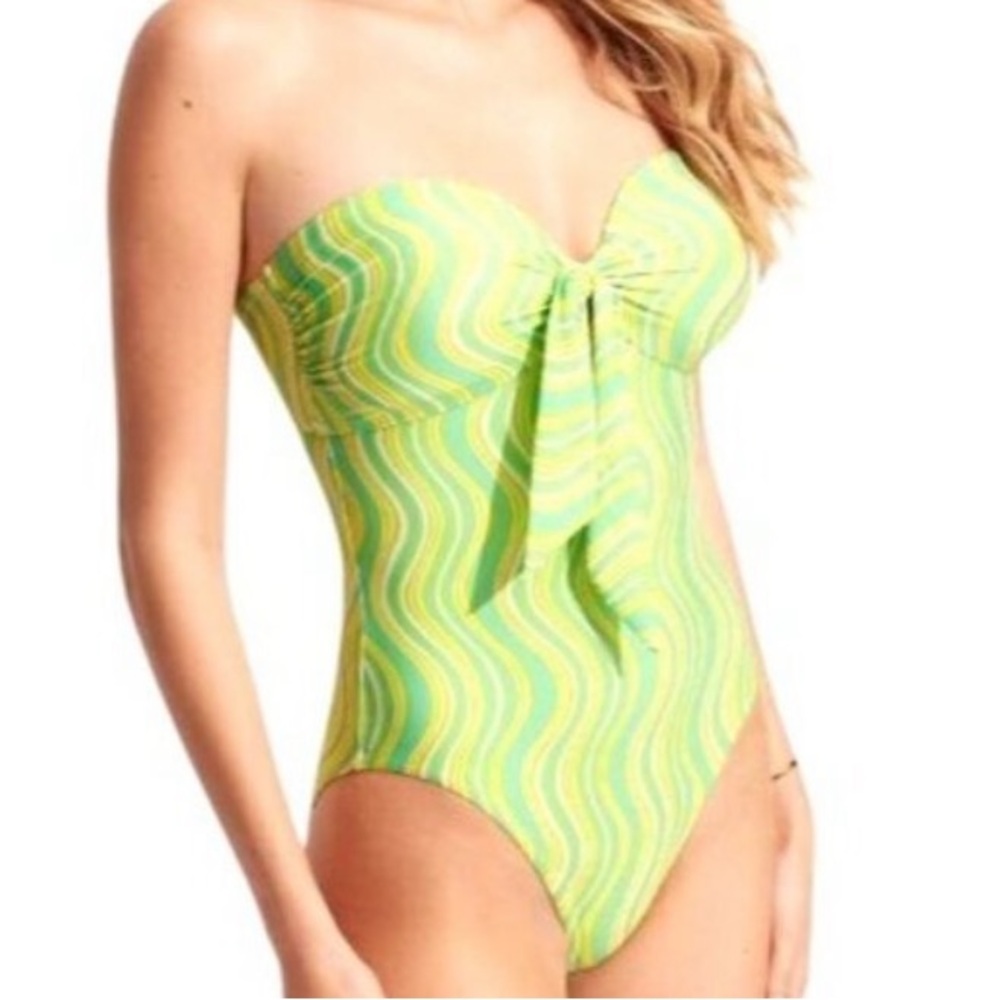 NWT ANTHRO x SEAFOLLY mob squad twist tie front one piece in line burst 10-12